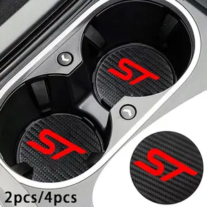 Ford St Carbon Fiber Texture Anti-Slip Cup Holder, 2 or 4 Pieces, Protects From Scratches, Decorative Vehicle Accessory