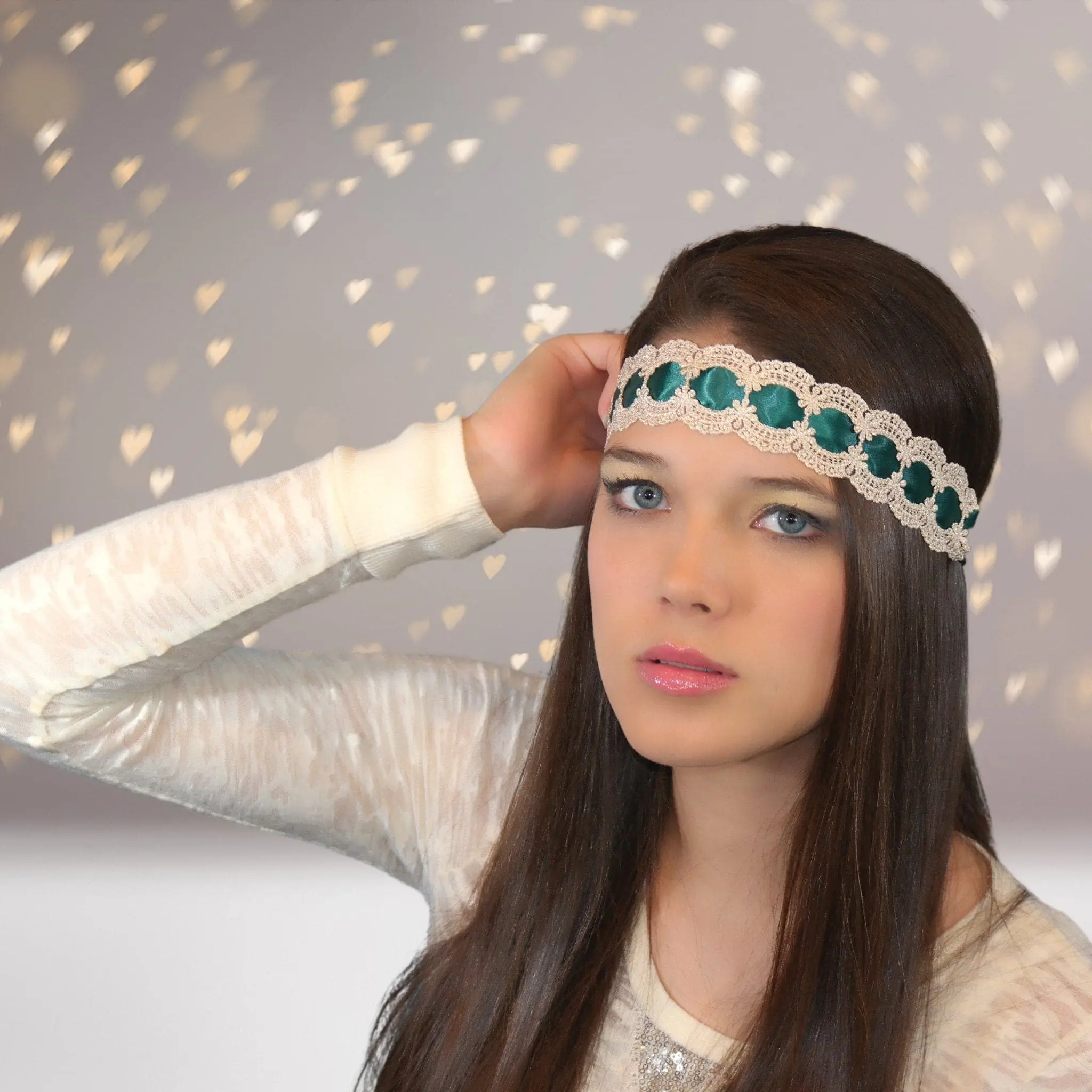Women's Vintage Golden Lace Headband - Satin Ribbon Hair Accessory with 18 Inch Circumference Comfortable Elastic Band, 1.75 In Narrow Band, Quality Construction, Daily & Holiday Wear, All Seasons, Assorted Casual Style