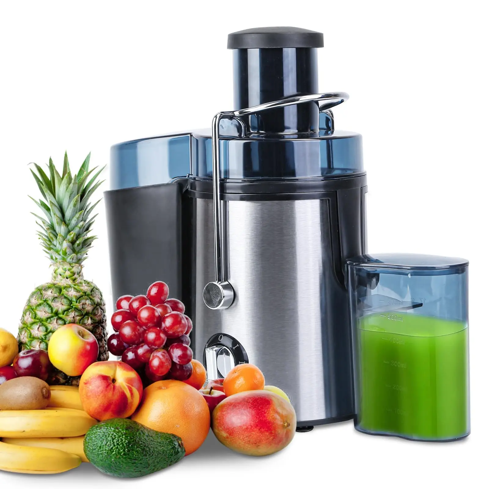 Stainless Steel Centrifugal Type Juicer Machine - 1000W Electric Juice Extractor for Home Users, 2-Speed Control, 2.6in Wide Feed Chute, 17Oz Juice Cup, 54Oz Pulp Collector, Easy to Clean for Fruits & Vegetables