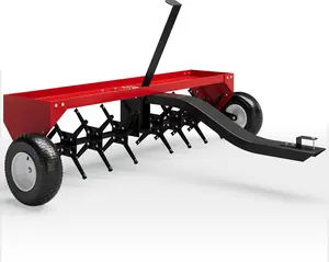 GAOMON Red 48-Inch Tow Behind Plug Aerator for Lawn Tractor & ATV, 24 Steel Tines & 150 Lb Weight Tray, Universal Hitch with Inflatable Wheels, Effective Soil Aeration for Lawn, Garden, Farm Lawn Mower Tool