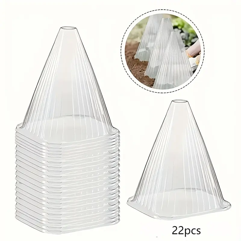 22-Pack Plant Cloches for Outdoor Garden - Reusable Clear Plastic Bell Covers Protect from Frost/Birds/Snails | Instant Greenhouse Effect for Seedlings & Delicate Plants (BPA-Free, Easy Snap-On)