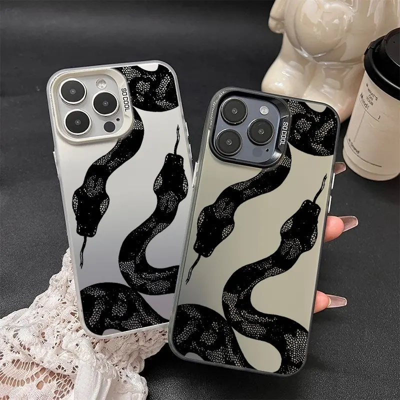 Creative Black Python Pattern Polycarbonate iPhone Case - Shockproof Protective Casing Cover for iPhone 17 Pro Max,17 Air,16,15/14/13/12/11 Pro Max,XR,XS,SE,Plus - Durable Mobile Phone Protector Accessories