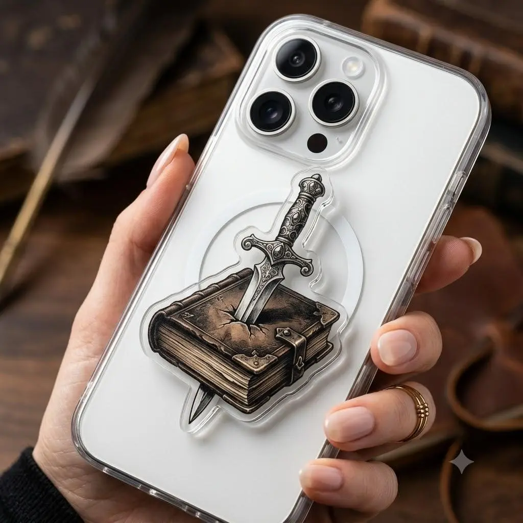 Fantasy Sword Book MagSafe Phone Grip – Magnetic Pop Socket & Kickstand for iPhone & Kindle