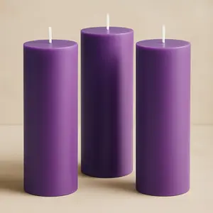6-Pack Unscented Pillar Candles – Dripless 3"x9" Purple Paraffin Wax with Smokeless Cotton Wicks, Clean & Long-Lasting 90-Hour Burn