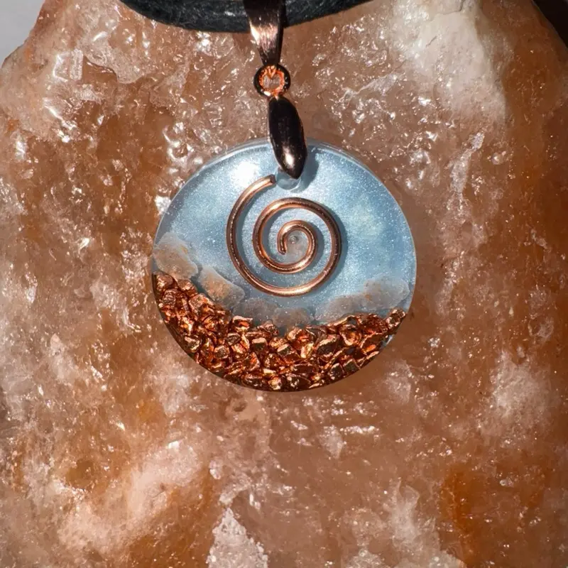 Organic Copper Himalayan Salt Orgonite Pendant Necklace Gift - Elegant Design with Copper Finish and Organic Elements Orgone Jewelry