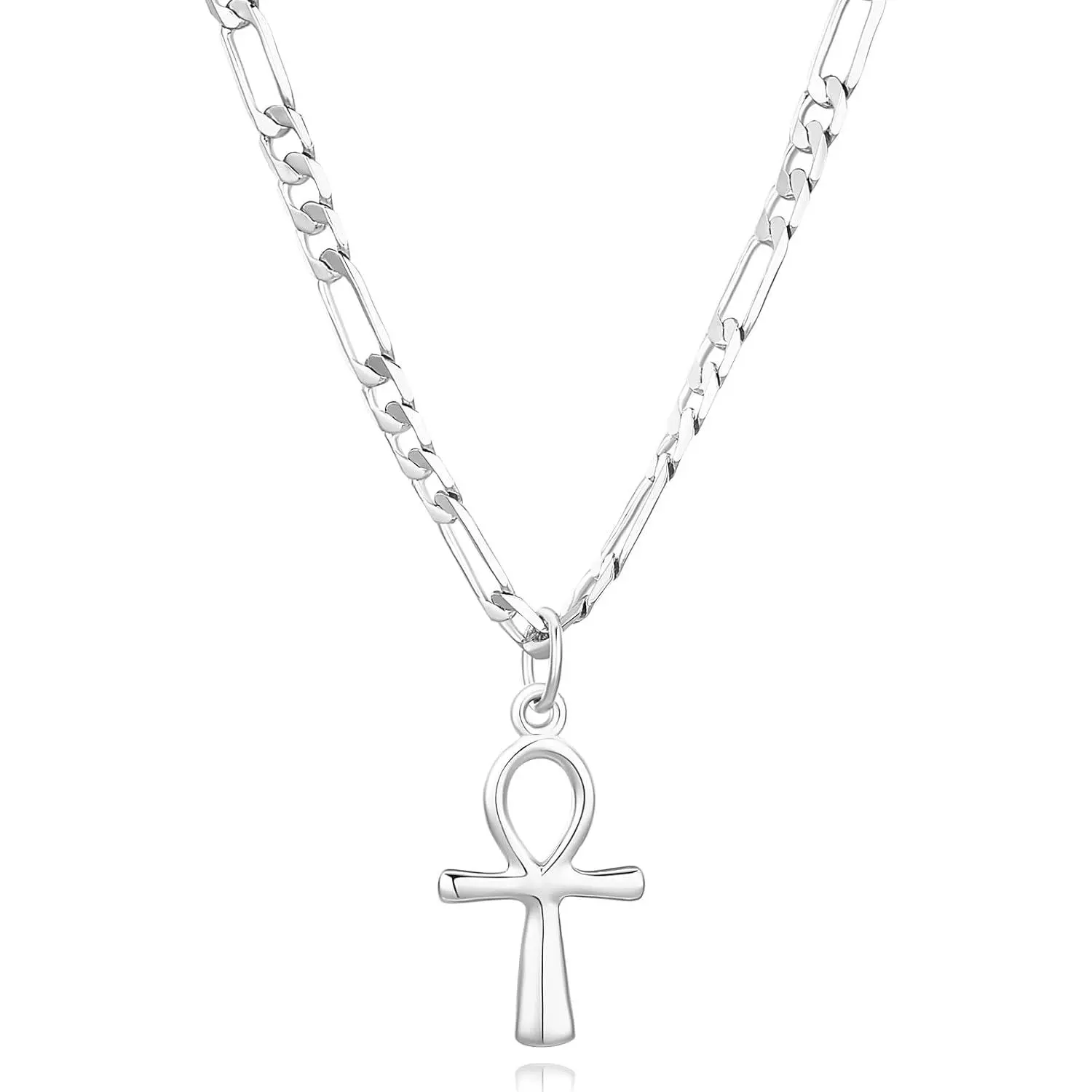 Dainty 925 Sterling Silver Gold Ankh Necklace for Women Men 18k Gold Plated Ankh Pendant Cross Necklace for Women Men with 3.6mm Flat Figaro Chain Necklaces Jewelry Gifts