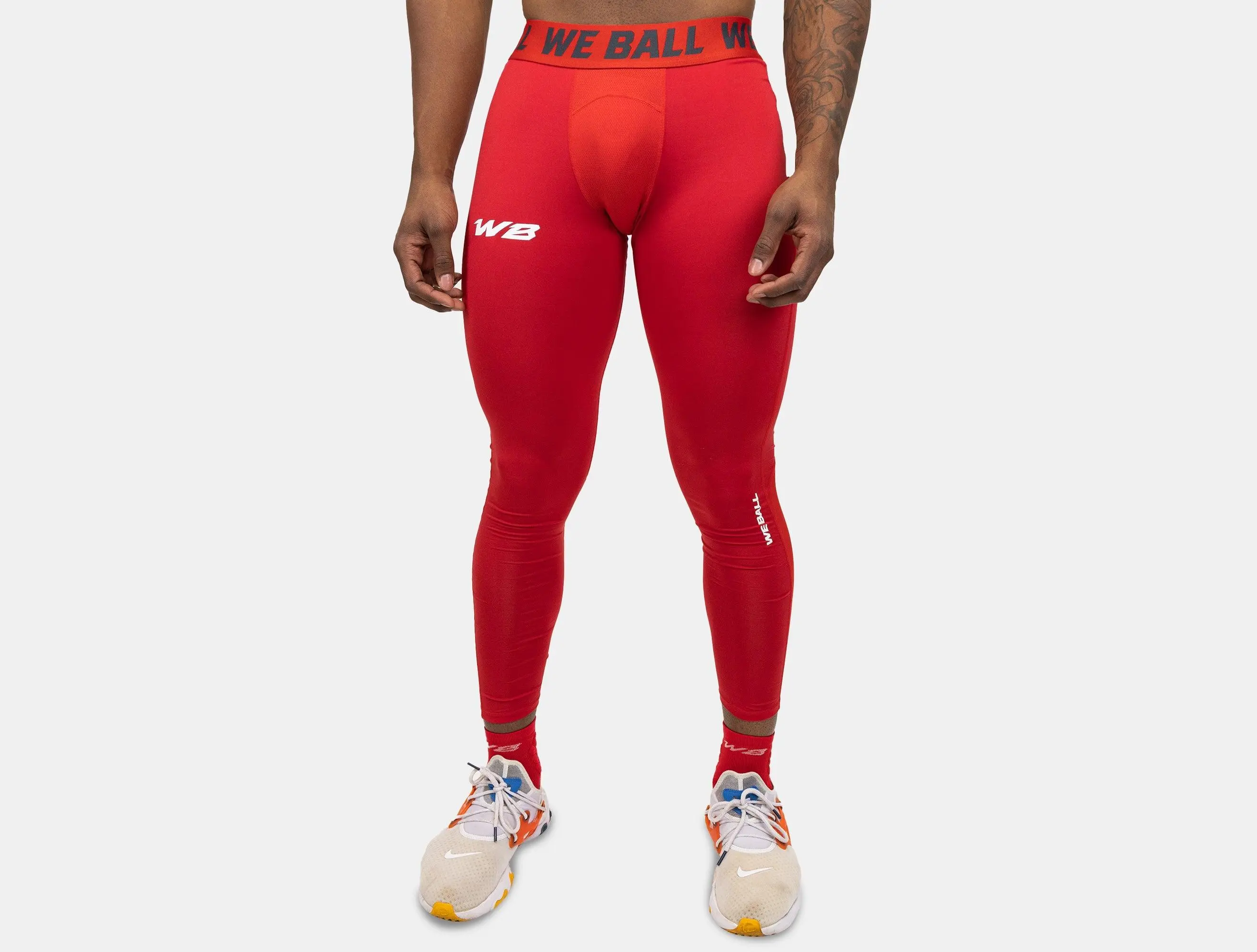 We Ball Sports Mens Compression Tights - Red Spandex Leggings, Sports Bottoms for Gym Shaping