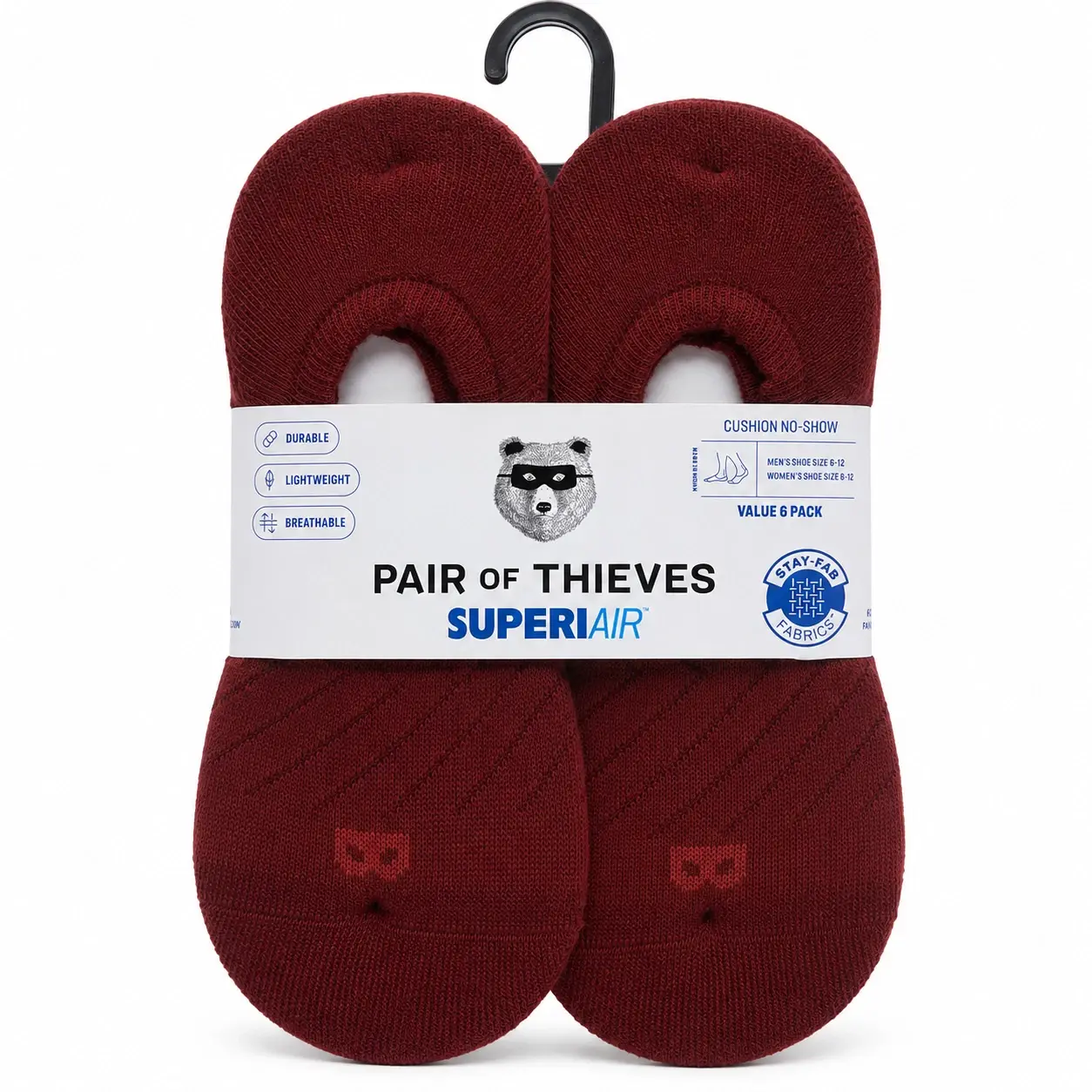 Pair of Thieves Mens No Show Socks 6 pack Breathable Cushioned Red