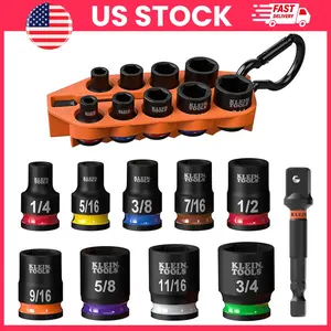 Grab and Go Impact Socket Set SAE 10 Piece with 3/8 Inch Drive, Color Coded Socket Set with Carabiner Clip and Holder for Auto Repair and Mechanics, Heavy Duty Cr Mo Steel Impact Sockets for DIY and Garage Use, Hand Tool Set, Automotive Tools,Gift for Men