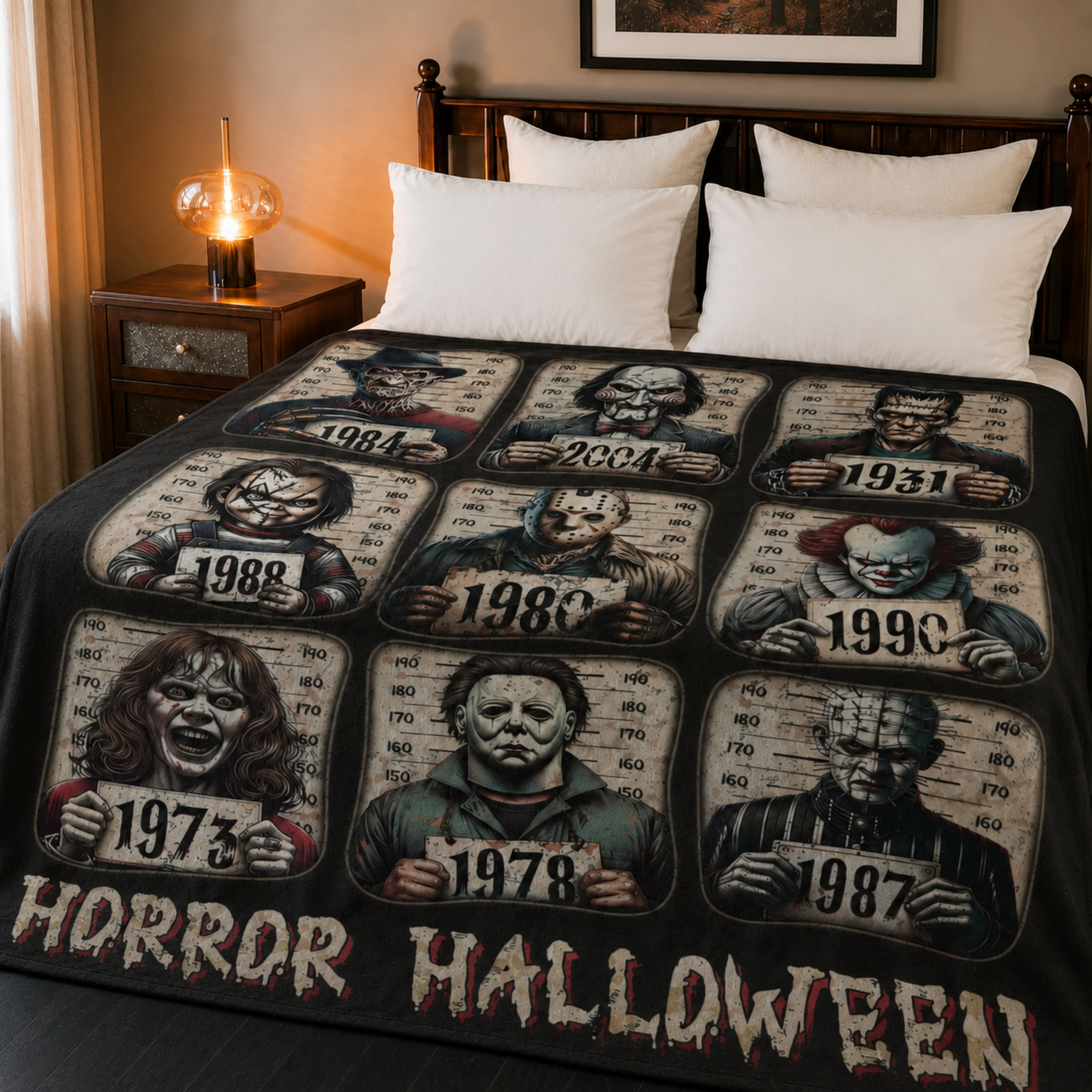 Horror Halloween Blanket Soft Flannel Throw Blanket,Scary Movie Style Villain Print Cozy Lightweight Blanket for Bed Couch Sofa Dorm Room Decor,Spooky Season Gift for Horror Fans