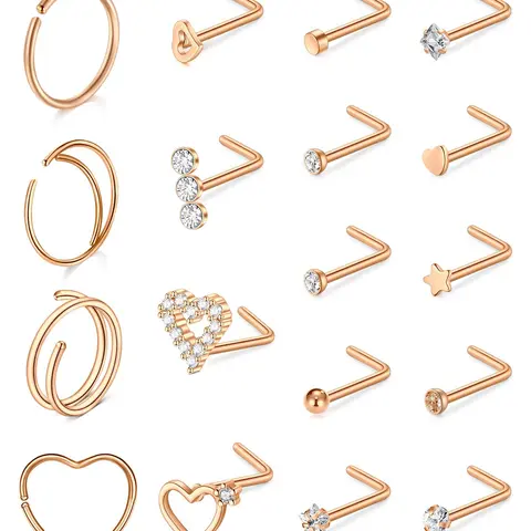 Women's Nose Ring Set, Stainless Steel Nose Ring, Nose Piercing Jewelry, Body Piercings, Fashionable Body Jewelry for Women & Girls, Trendy All-match & Exquisite Jewelry for Birthday Gift