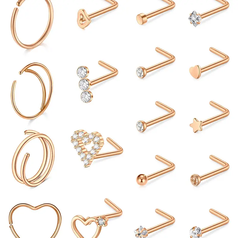 Women's Nose Ring Set, Stainless Steel Nose Ring, Nose Piercing Jewelry, Body Piercings, Fashionable Body Jewelry for Women & Girls, Trendy All-match & Exquisite Jewelry for Birthday Gift
