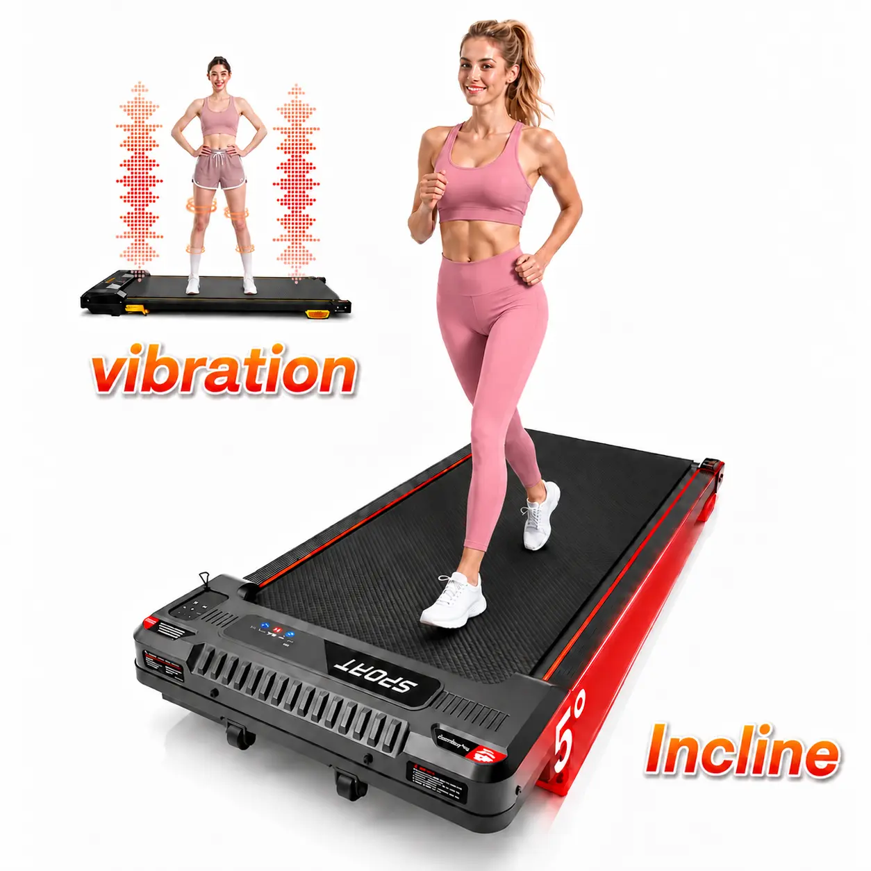 3-in-1 Remote Controlled Incline Treadmill - 2.5HP Sturdy Under Desk Walking Pad, Foldable Rail, Soothing Massage, 330lb Capacity, LED Display, All-in-1 Workout Station, 5% Constant Incline, Home Fitness Equipment for Home/Office Use