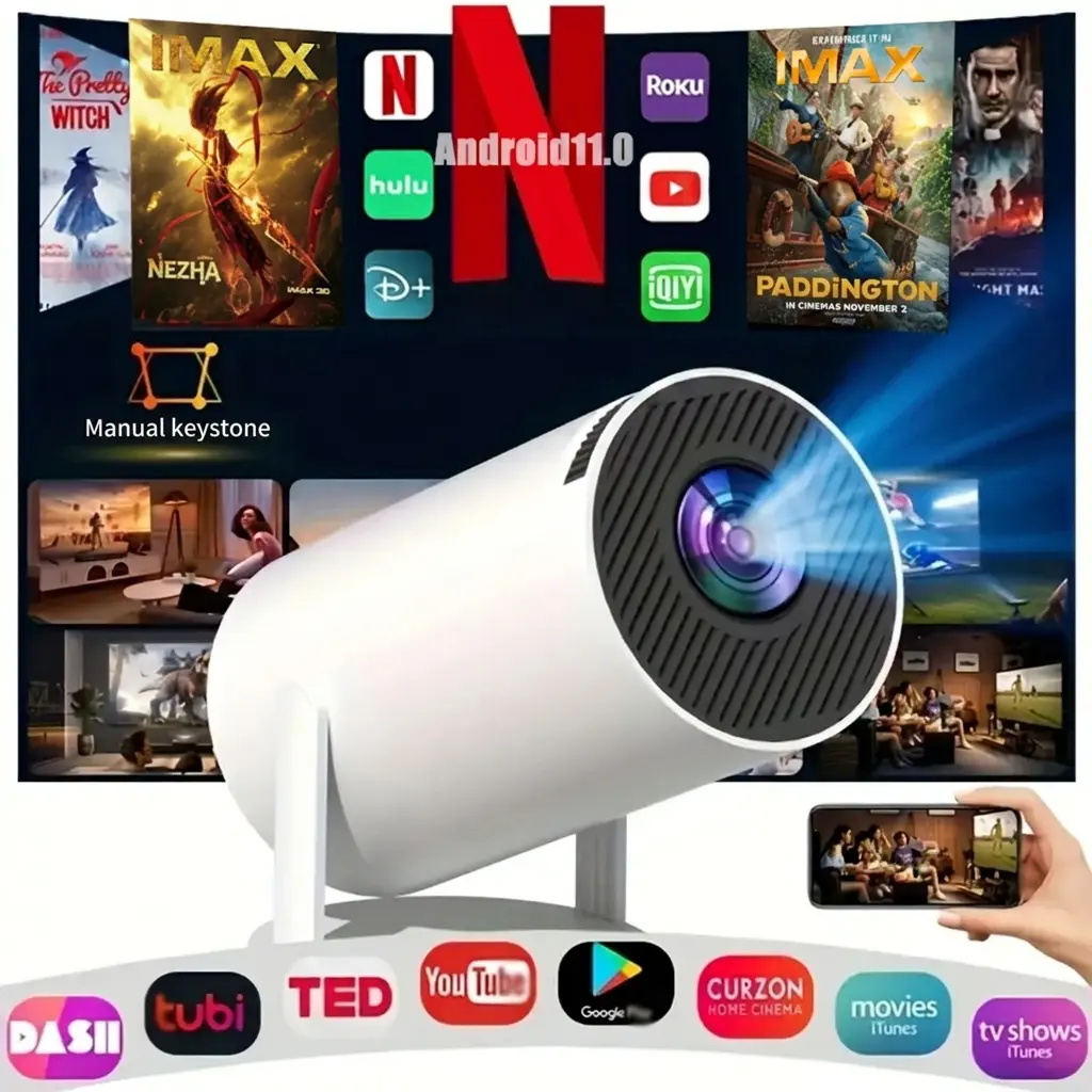 Portable Mini Projector Dual Wifi Videosource Supported Native 1280x720P Android  Built-in Speaker Appstore BT5.2 Cinema Outdoor Mini Projetor  Remote Control Included Projector 2026 Audio projectors