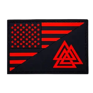 USA Flag Valknut Viking Odin Patch [3.0 X 2.0 - PVC Rubber- Hook Fastener-OP1]