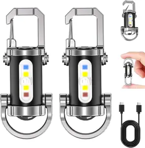 2 PCS Outdoor Portable Led Flashlight, Waterproof, USB Rechargeable Work Light, Multi Functional Rechargeable Floodlight, Key Ring Pendant Led Flashlight for Emergency, Decoration, Gifts, Traveling, for Camping Hiking