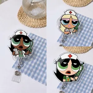 Sassy Retro Cartoon Nurse Badge Reel Retractable | Cute Y2K Aesthetic Medical ID Card Holder | Funny Grumpy Nurse School Graduate Gift | Clear Acrylic Name Tag Clip for Scrubs