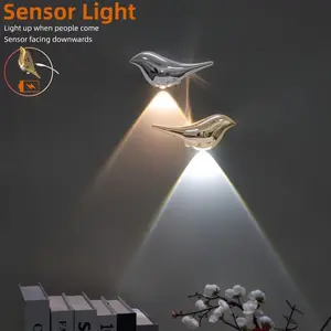 Bird Night Light Motion Sensor Wall Lamp, Three-Color USB Atmosphere Light, Smart Lamp, Long Battery Life, Magnetic Installation, Suitable for Living Room