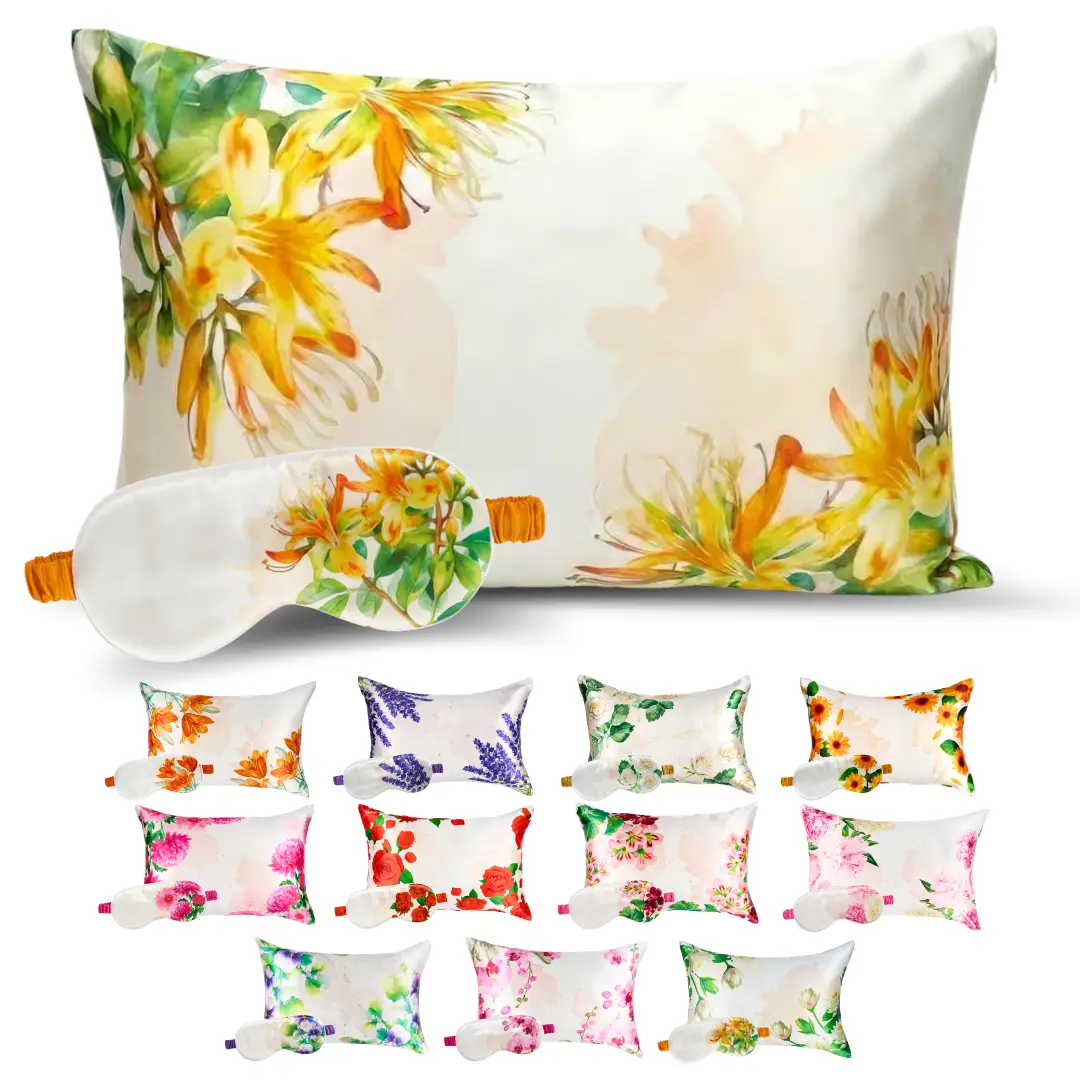 Blissy Zodiac Flower Silk Pillowcase — 100% Mulberry Silk — Improve Hair, Skin & Sleep While You Dream