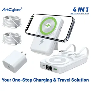 [Buy 1 Get 3 Free]4-in-1 Magnetic Charging Kit – 10000mAh Foldable Power Bank + 20W Adapter + Dual Cables – Fast Charge 5 Devices for iOS & Android