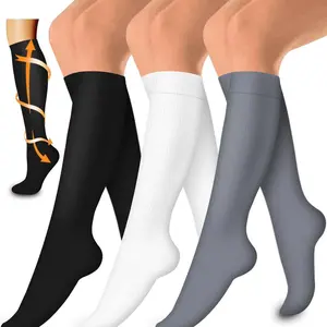 3/5 Pairs Compression Socks for Women and Men, Comfortable Knee High Socks, Breathable Stretch Nylon Cotton Blend for Running Cycling Work Travel, Everyday Athletic Socks Multi Pack