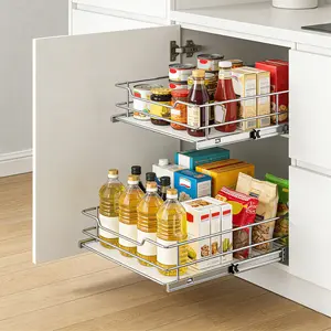 20" W x 21" D or 14" W x 21" D Metal Pull-Out Cabinet Organizer | 2-Tier Carbon Steel Kitchen Storage Rack