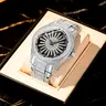 Men’s 46mm Rotating Starburst Dial Iced Out Stainless Steel Analog Quartz Wristwatch - Alloy, Diamond-Embellished, 30M - 50M Water Resistant, Clasp Closure, Modern Fashion Party Hip Hop Jewelry Gift