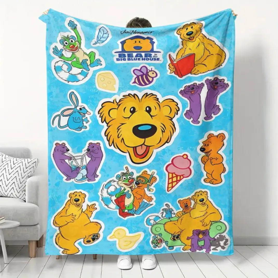 Soft Flannel Blanket Bear in the Big Blue House Cartoon Design, Cozy Throw for Living Room Office Sofa, Perfect Gift for All Seasons  Thin Blanket Dream Workshop