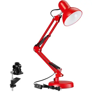 FlexiShade Retro Style Swing Arm Desk Lamp - E26 Base - Ruby Red