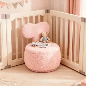 Cream-Style Sherpa Sofa Stool, 2025 New Rotatable Storage Backrest Round Stool, Soft Cushioned Stool, Home Soft-Padded Ottoman Shoe Bench, Solid Wood Frame Durable, Living Room Bedroom Doorway, Must-Have for Home Decor Seating Storage