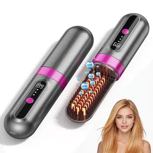 Cordless Hot Brush 2-in-1 Straightening & Curling 200Million Negative ions 360° Heating Safe Mode CeramicCoating Portable Travel-Friendly
