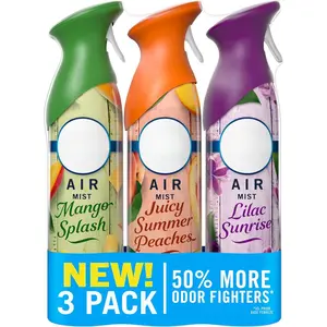 Air Mist Air Freshener Odor Fighting Room Spray, Deodorizer for Home, Bathroom, Kitchen & Office, Lilac Sunrise, Summer Peaches, Mango Splash Variety Pack, 8.1oz (Pack of 3)