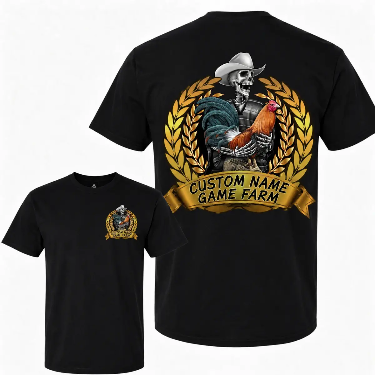 [Leave A Note Or DM For Us]Custom Name GameFarm Rooster Shirt, Gamefowl Style, Game Farm Life, Black Personalized Gallo Graphic Tee, Your Name Gamefarm T-Shirt, Front and Back Rooster Gift for Men