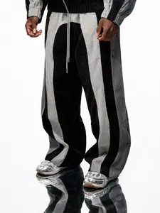 Street casual pants feature a color-block patchwork design with a drapey feel. Four-color striped panels are paired with corduroy texture, crafted from heavyweight corduroy fabric with reinforced stitching.Skin-friendly and comfortable, warm and anti-wrin