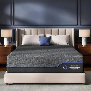 14-Inch King Memory Foam Mattress, Medium Firmness, Cooling Gel & Bamboo Charcoal Infused, Graphene Fabric Cover, CertiPUR-US & Oeko-TEX Certified, Fiberglass-Free, Compressed Mattress in a Box