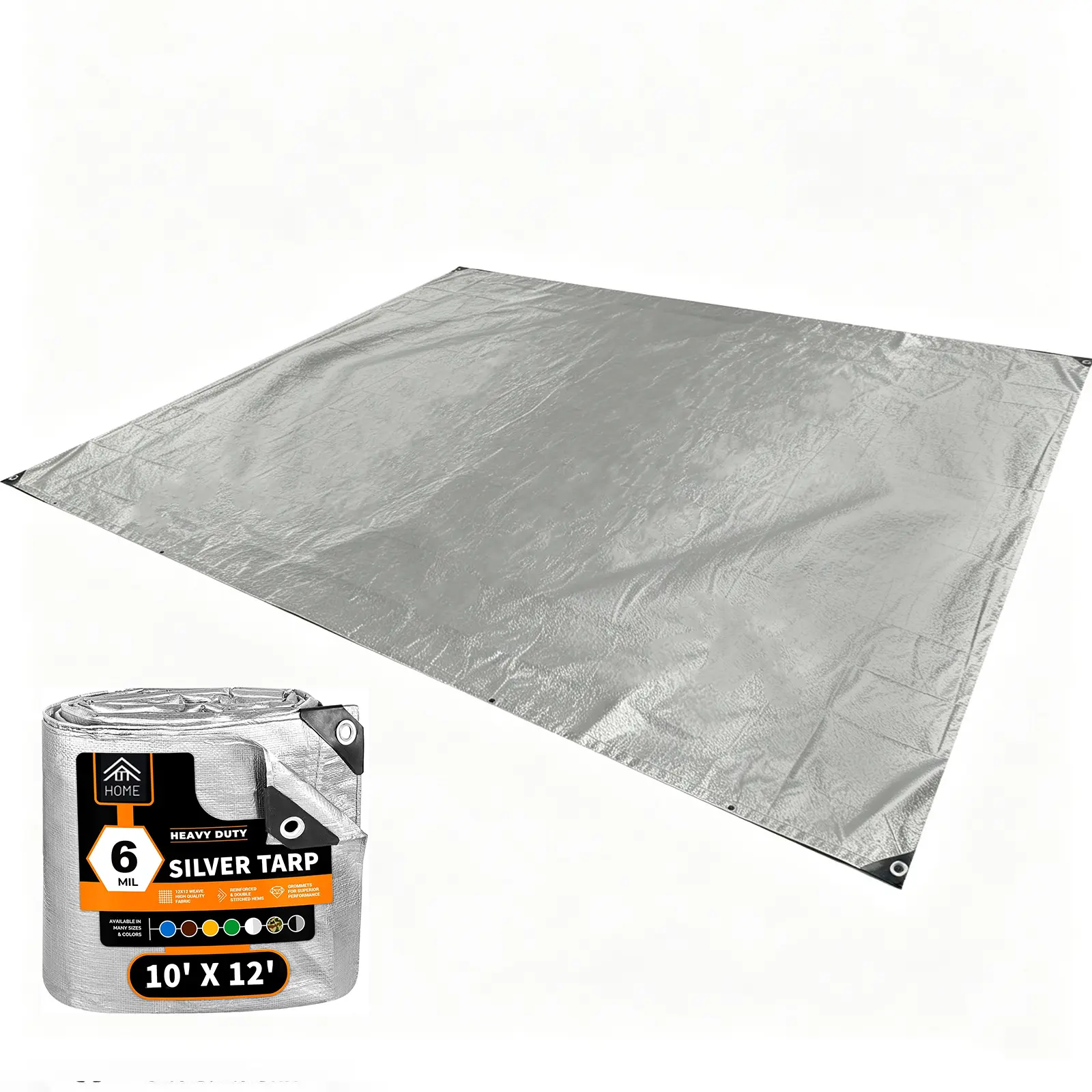 10' X 12'- Heavy Duty Waterproof Tarp -  Suitable for Outdoor Adventures/ Camping / Garden / Patio，6 Mil Thick Waterproof, UV Blocking Protective Cover  - Multipurpose Poly Tarps - Grommets