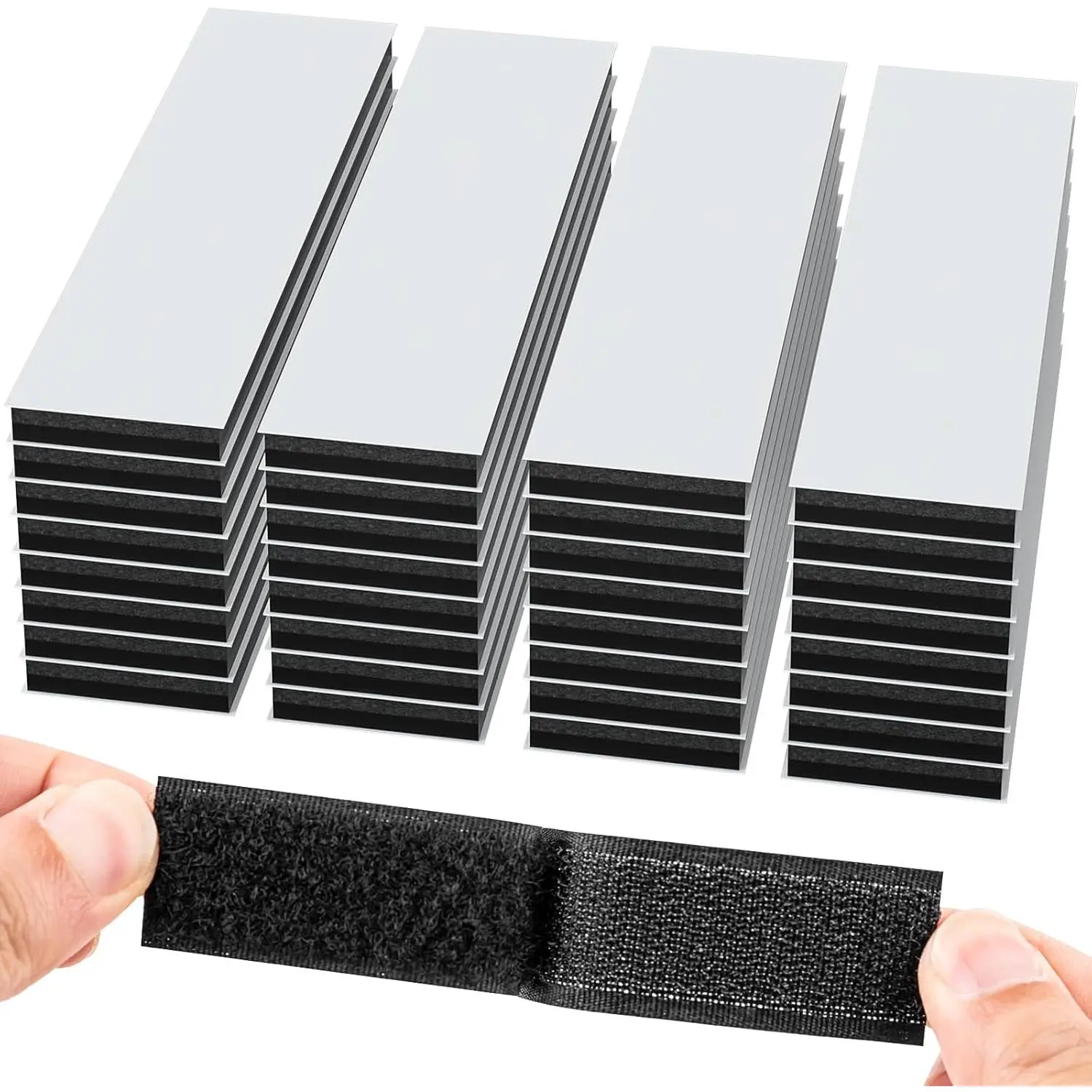 64 Pieces 32 Sets 1x4 Inch Heavy-Duty Peel-and-Stick Double-Sided Adhesive Hook and Loop Strips, No-Holes Mounting Tape for Wall Hanging Decor, Christmas Decorations, Crafting (Black, Ideal for Outlets, Power Strips), Lockers