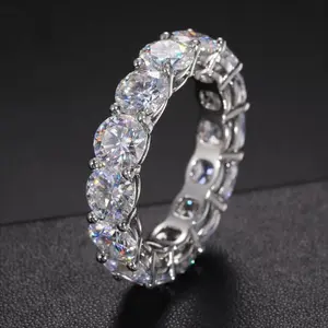 7.5-8carats 5mm D Color Moissanite Row Ring Sterling Silver Wedding Band Rings For Women Wedding Rings for Women, Eternity Band, Classic Style Men'S Women'S Fashion Stacking Band Ring Engagement, Christmas Thanksgiving Gifts For Couple