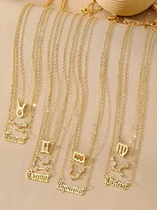 ZYNE Constellation Pendant Necklace, Fashion Jewelry for Party, Daily Clothing Decor, Trendy All-match & Exquisite Jewelry for Birthday Gift, Charm Necklace