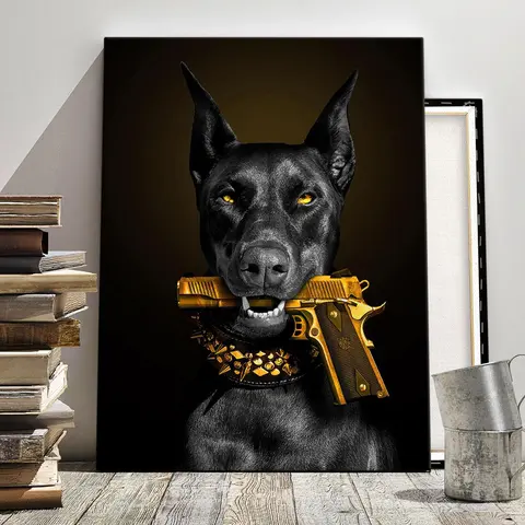 Dog Pattern Canvas Painting with Frame, 1 Count Modern Wall Art Painting, Wall Art Decor for Home Living Room Bedroom Office, Above Bed Wall Decor