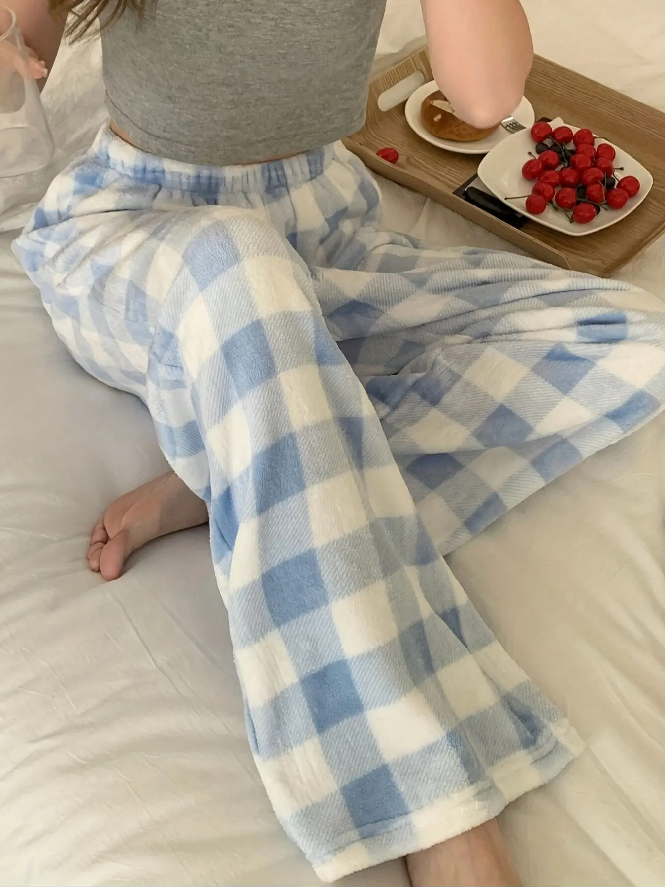 Women's Plaid Pattern Fall Winter New Sleep Pants Pajamas Long Thick Velvet Home Lounge Pants Corduroy Loose Simple Outdoor Single Pant