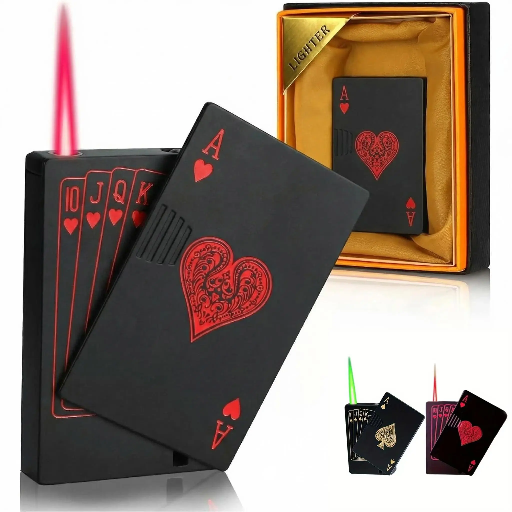 Red Flame Ace Card Lighter, Cool Lighter Windproof Poker Design, Can Be Filled with Butane Lighter, Suitable for Outdoor, Indoor, Camping, Barbecue, Candles, Birthdays, Gifts (excluding Gas)