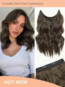 12inch Hair Extension Wavy Clip In Hair Extensions Invisible Wire Chestnut Brown Synthetic Hair Pieces For Women Daily Wear