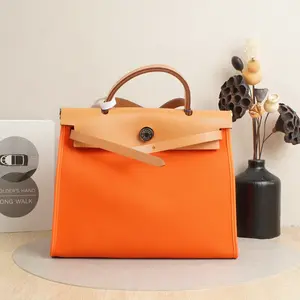 Pre-owned HERMÈS Canvas & Leather Shoulder Bags D8050717 Vluxury