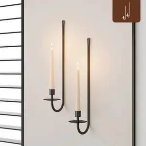 Modern Black Metal Wall Candle Sconces - Set of 2