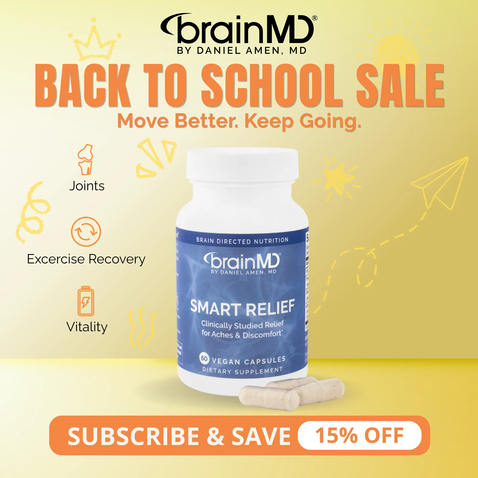 Smart Relief | BrainMD | 60 Capsules | Joint & Nerve Discomfort Relief | Mobility & Inflammatory Response Support | PEA with Boswellia, Ginger & Calcium Fructoborate