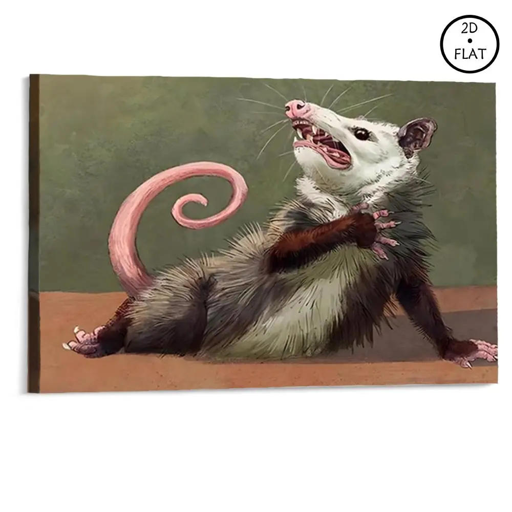 Opossum Funny Poster Canvas Wall Art, Animals Decor, Quirky Wall Decor, Opossum Humor Artwork for Animal Lovers, Funny Gift Idea for Home Decoration Artistic