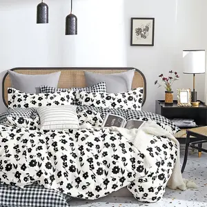 Say Yes Bedding Hepburn Black White Floral Reversible 100% Cotton Comforter Set a comforter and two pillow shams