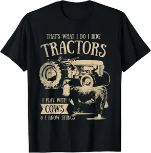 Tractor Farmer Merch Co Classic Cotton Short-Sleeve Garment, Funny "That's What I Do I Ride Tractors" Graphics Prints, Farmer Gift Summer Casual Sports Top