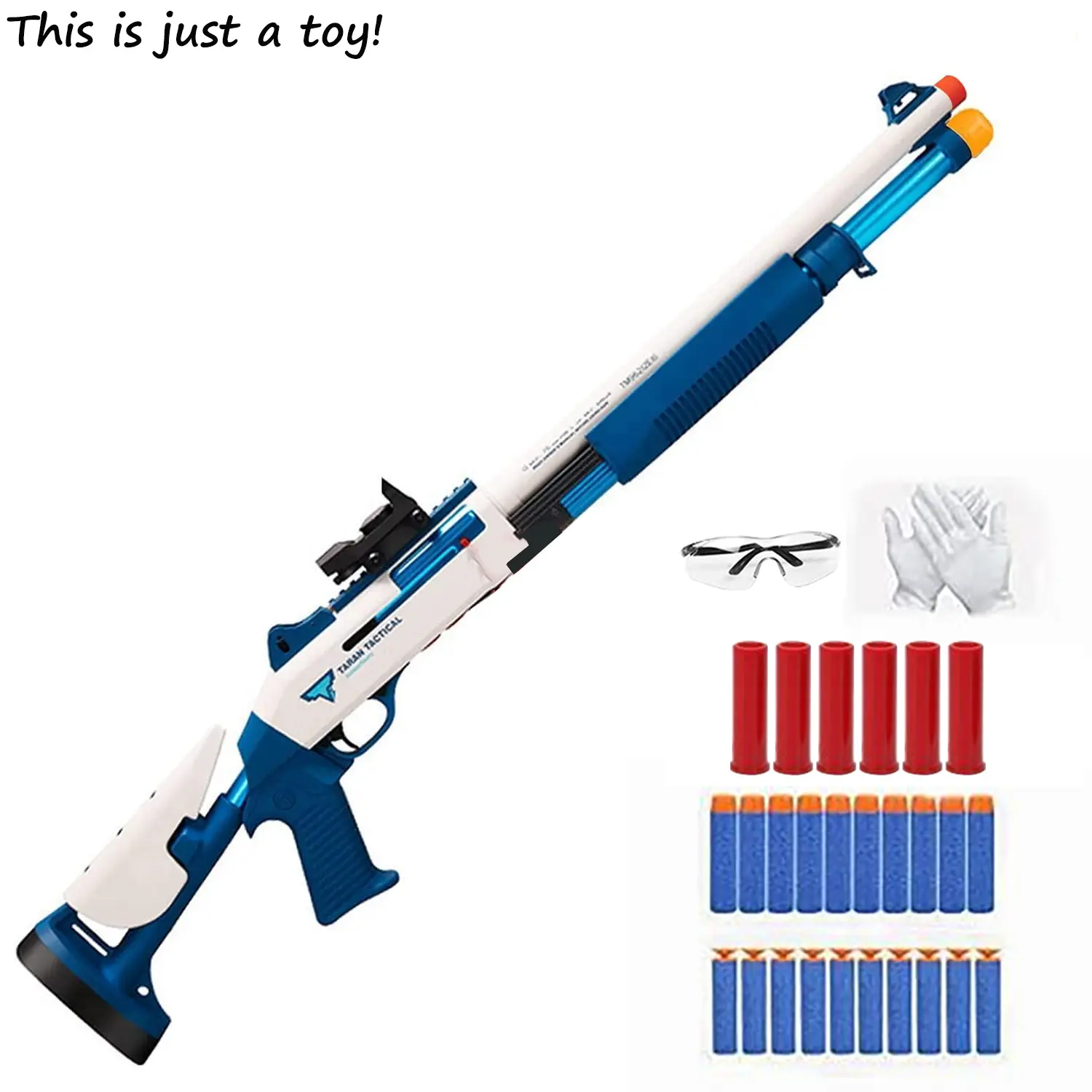 UDL Blue White Foam Dart Launcher Toy Set, Unisex Manual Foam Blaster with 20 Soft EVA Darts, 6 Decorative Shells, Sports Outdoor Target Game, Birthday Gift